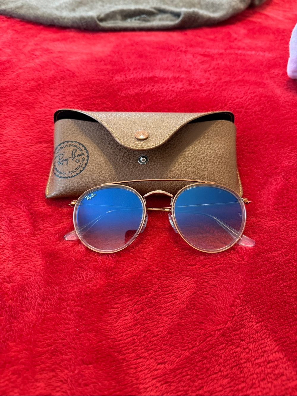 Ray-Ban RB3647N 9068/3F Round Sunglasses Gold Metal Blue Mirror Glass 51-22